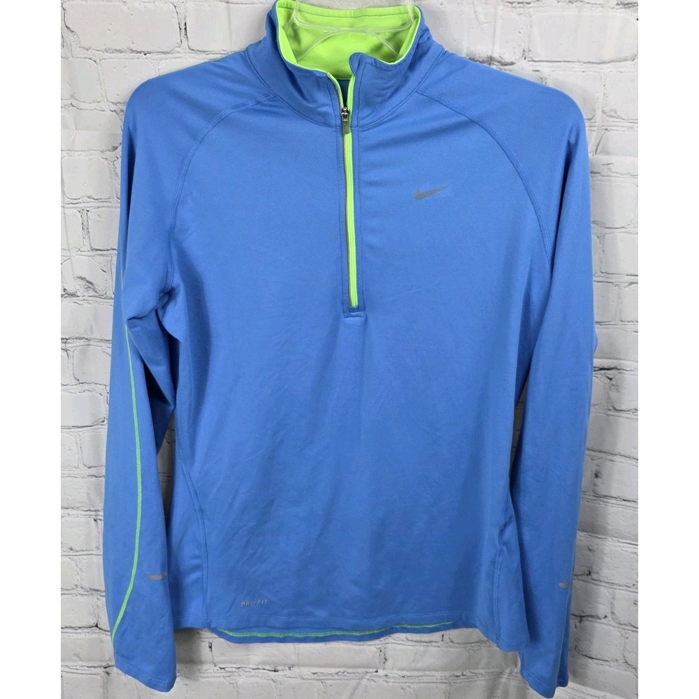 NIKE Running Dri-Fit 1/4 Zip‎ Pullover Activewear Shirt  SZ MEDIUM  Blue/Green